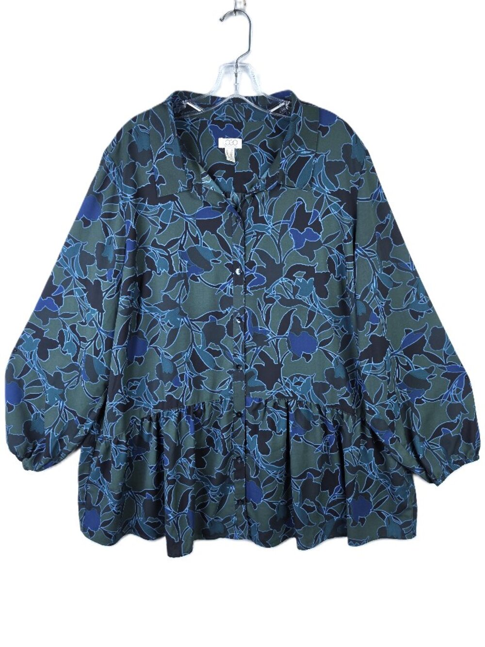 LOGO by Lori Goldstein Tunic Blouse Top Floral Print Ruffled Hem Boho size 2X